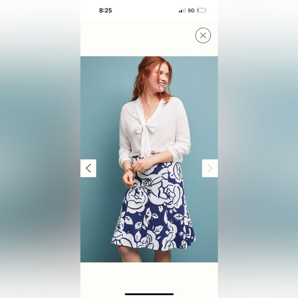Anthropologie Maeve Amiens Flounced Skirt Blue White Floral Lined Midi XSmall - Picture 1 of 9
